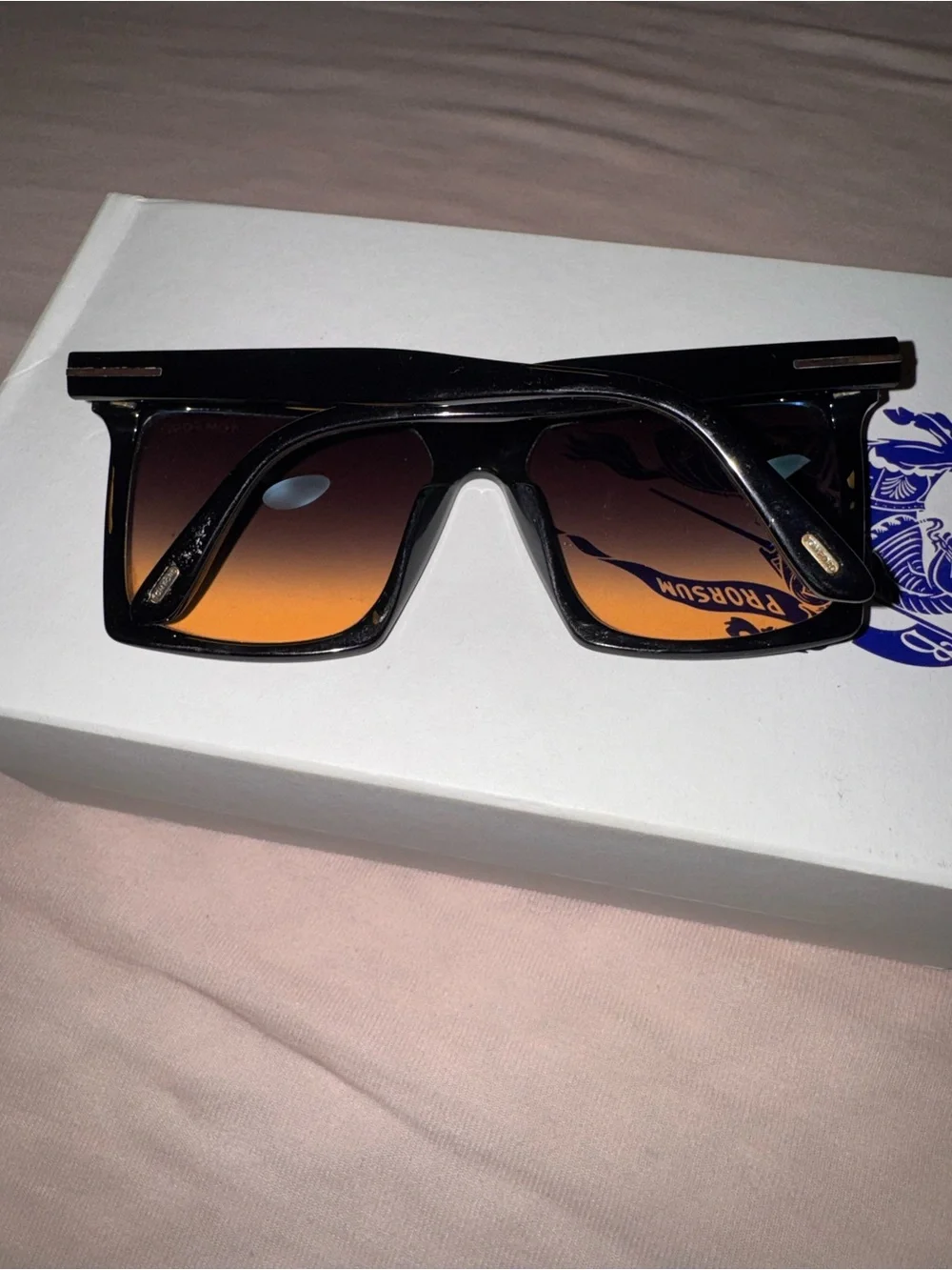 Tom Ford Black Square Sunglasses with Amber Gradient Lenses
